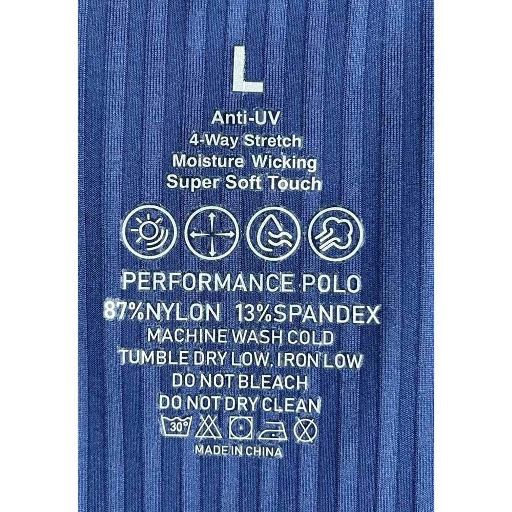 Performance Polo Shirt Men’s Large Anti-UV 4-Way Stretch Super-Soft Touch Blue